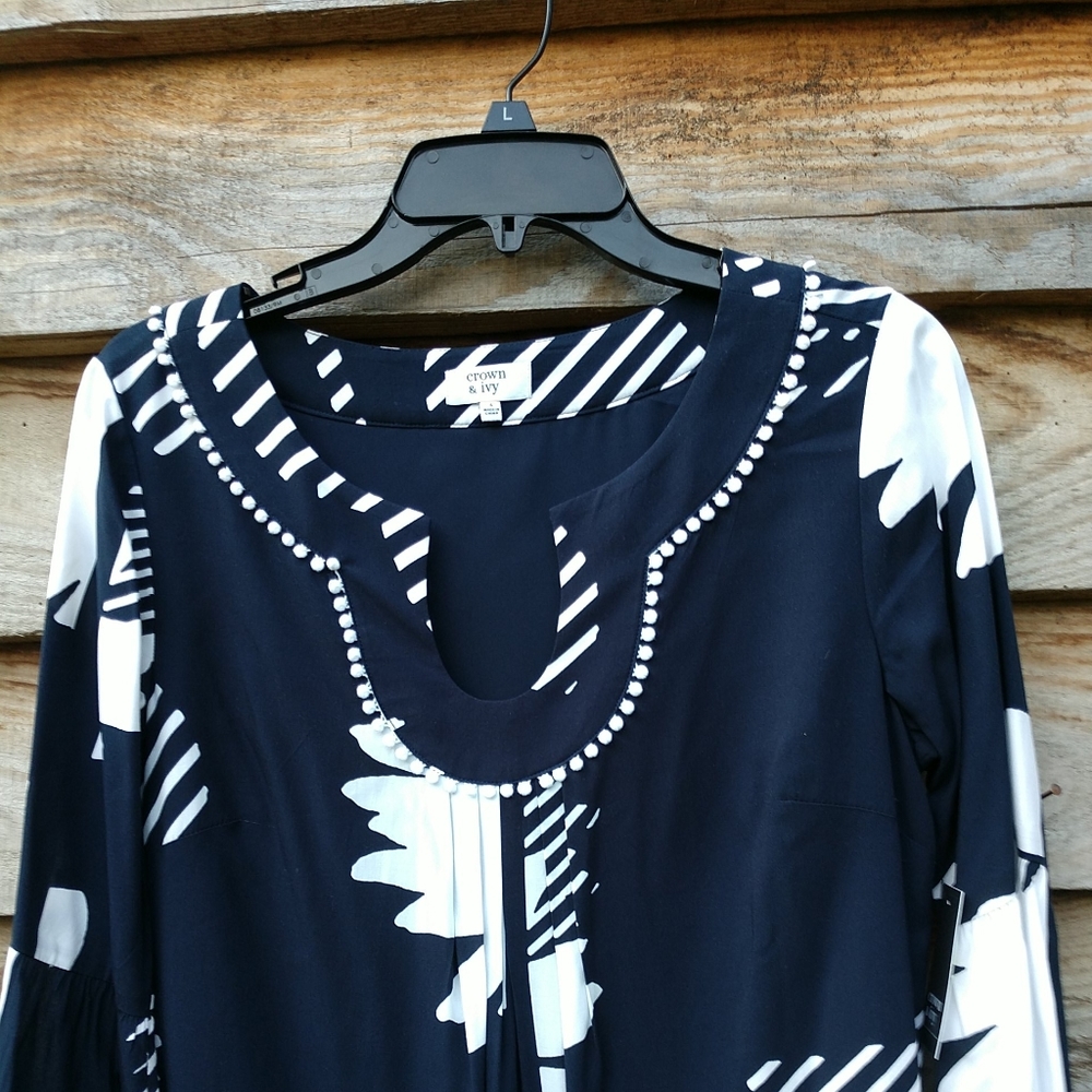 Crown & Ivy Women's Dress Navy/White Geometric Pattern New With Tags Small - Picture 5 of 16